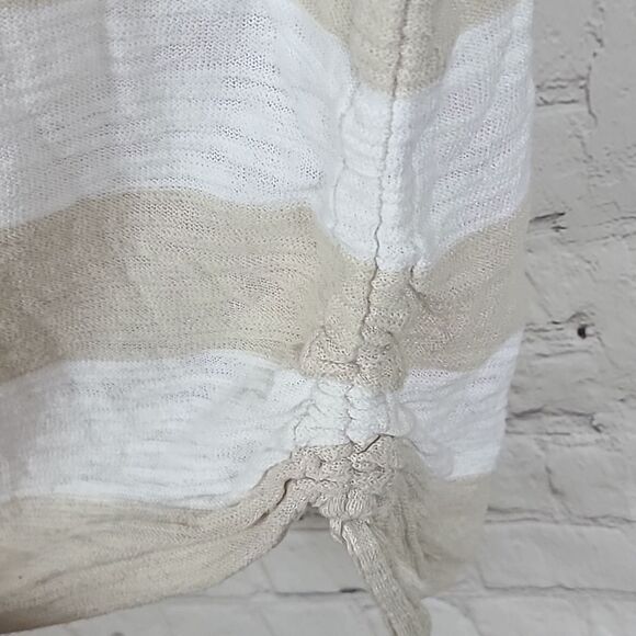 Express Tan Stripe Side Cinch Lightweight Slub Knit Sweater Neutral Small Top - Picture 4 of 9